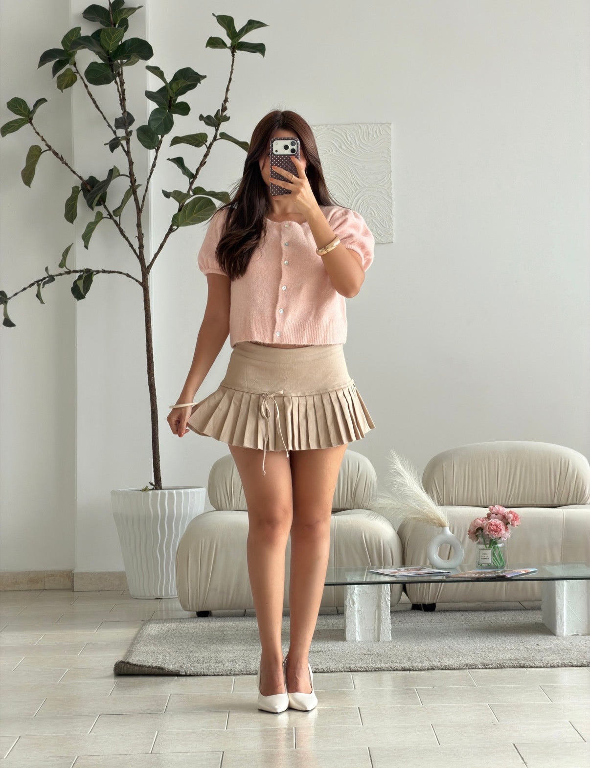 FALDA SHORT LOW WAIST CAQUI PRENSES