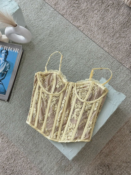 CORSET ENCAJE LARGO AMARILLO