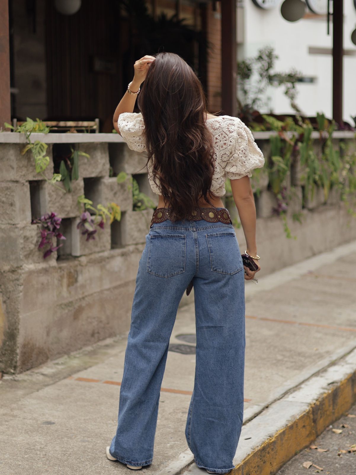 BLUSA CROCHET MANGA BOMBACHA