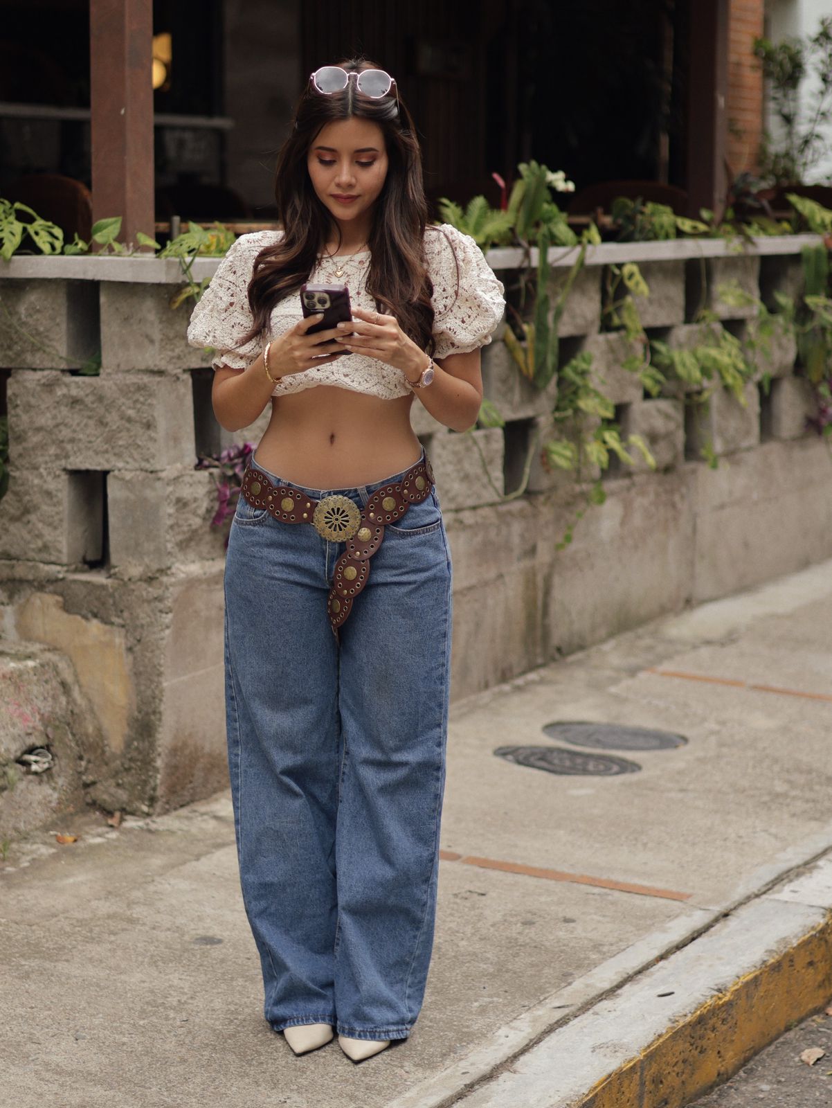 BLUSA CROCHET MANGA BOMBACHA