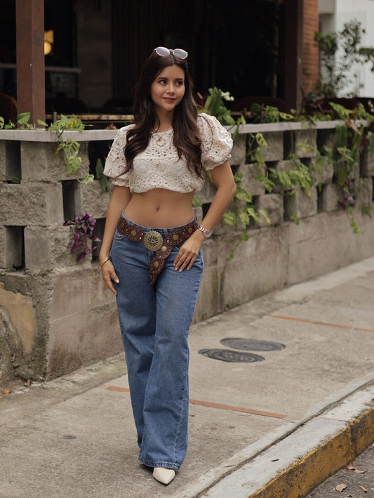 BLUSA CROCHET MANGA BOMBACHA