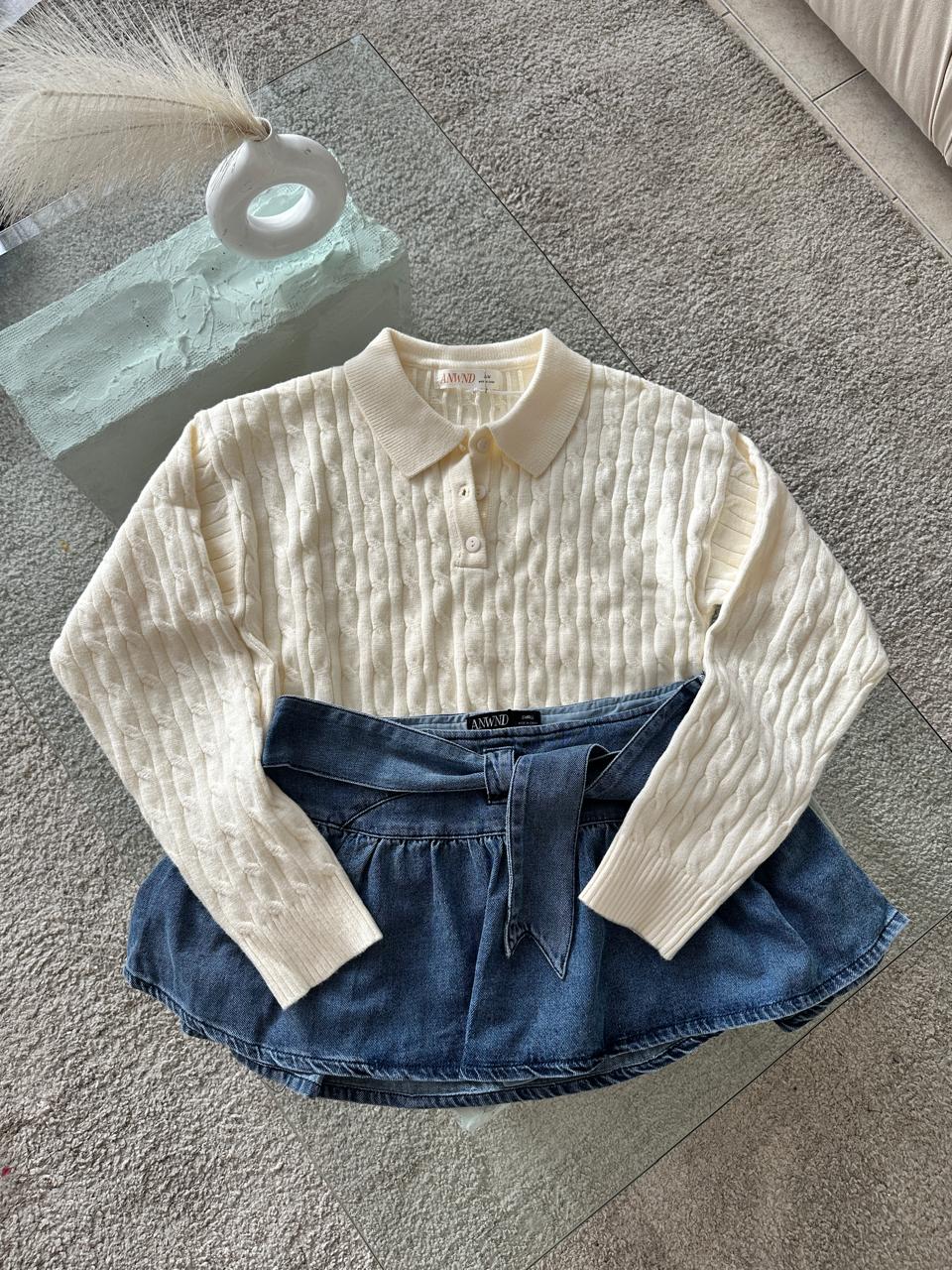 SWEATER POLO CREMA TEJIDO