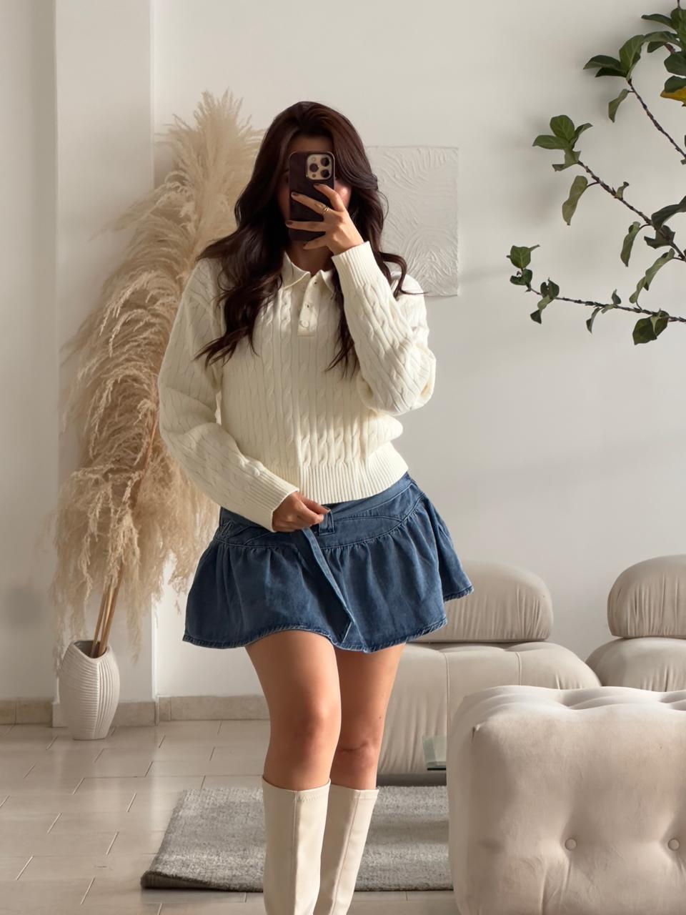 SWEATER POLO CREMA TEJIDO