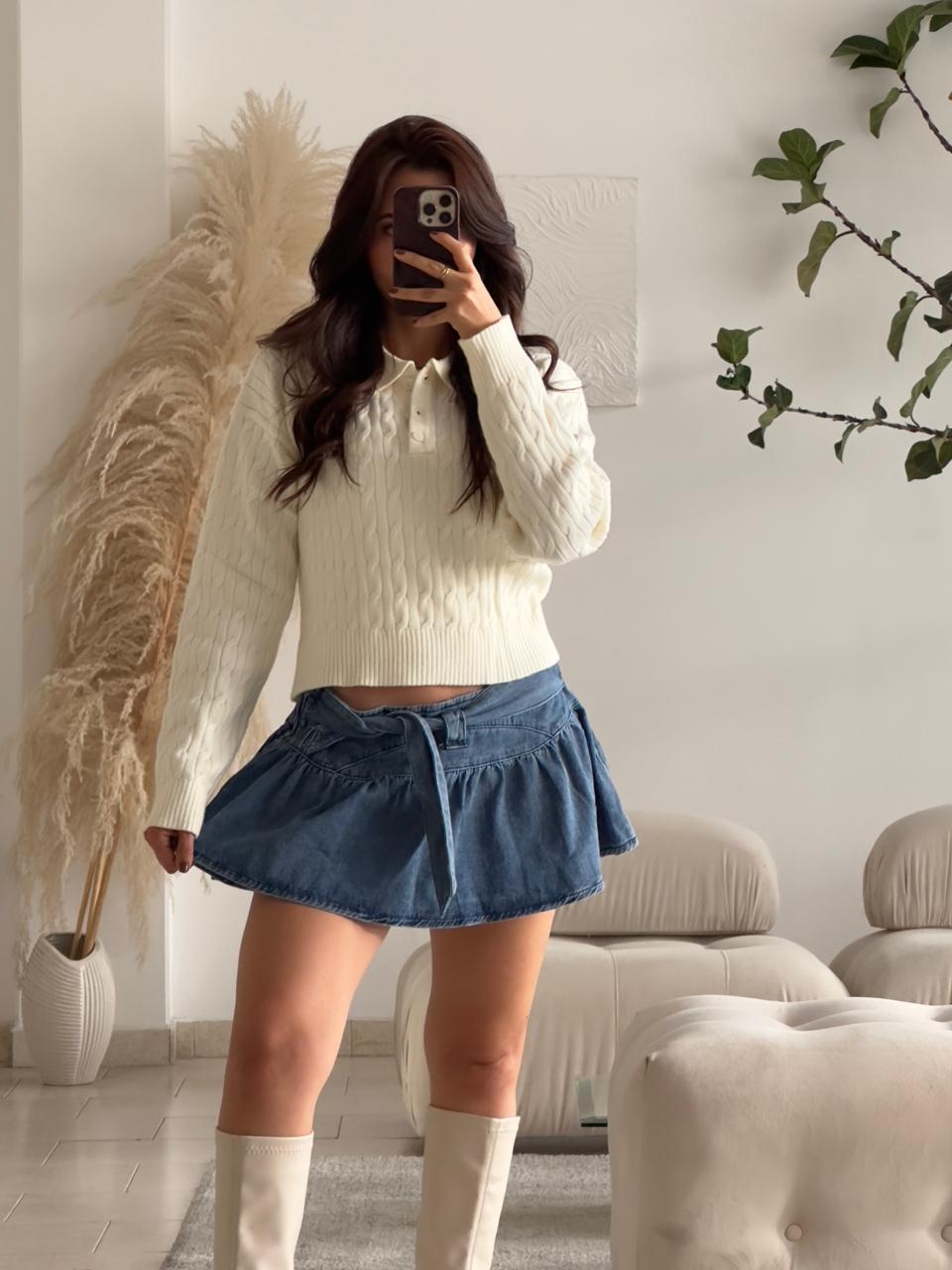 SWEATER POLO CREMA TEJIDO