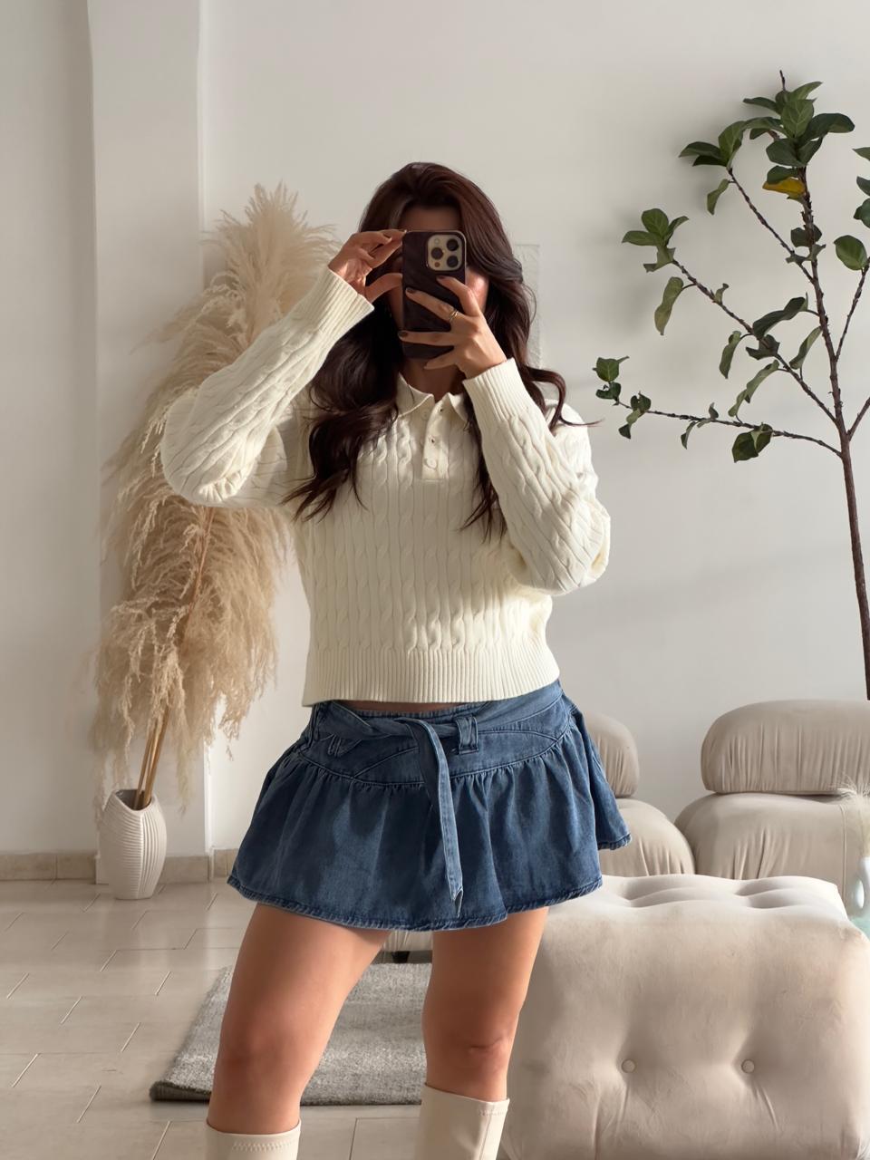 SWEATER POLO CREMA TEJIDO