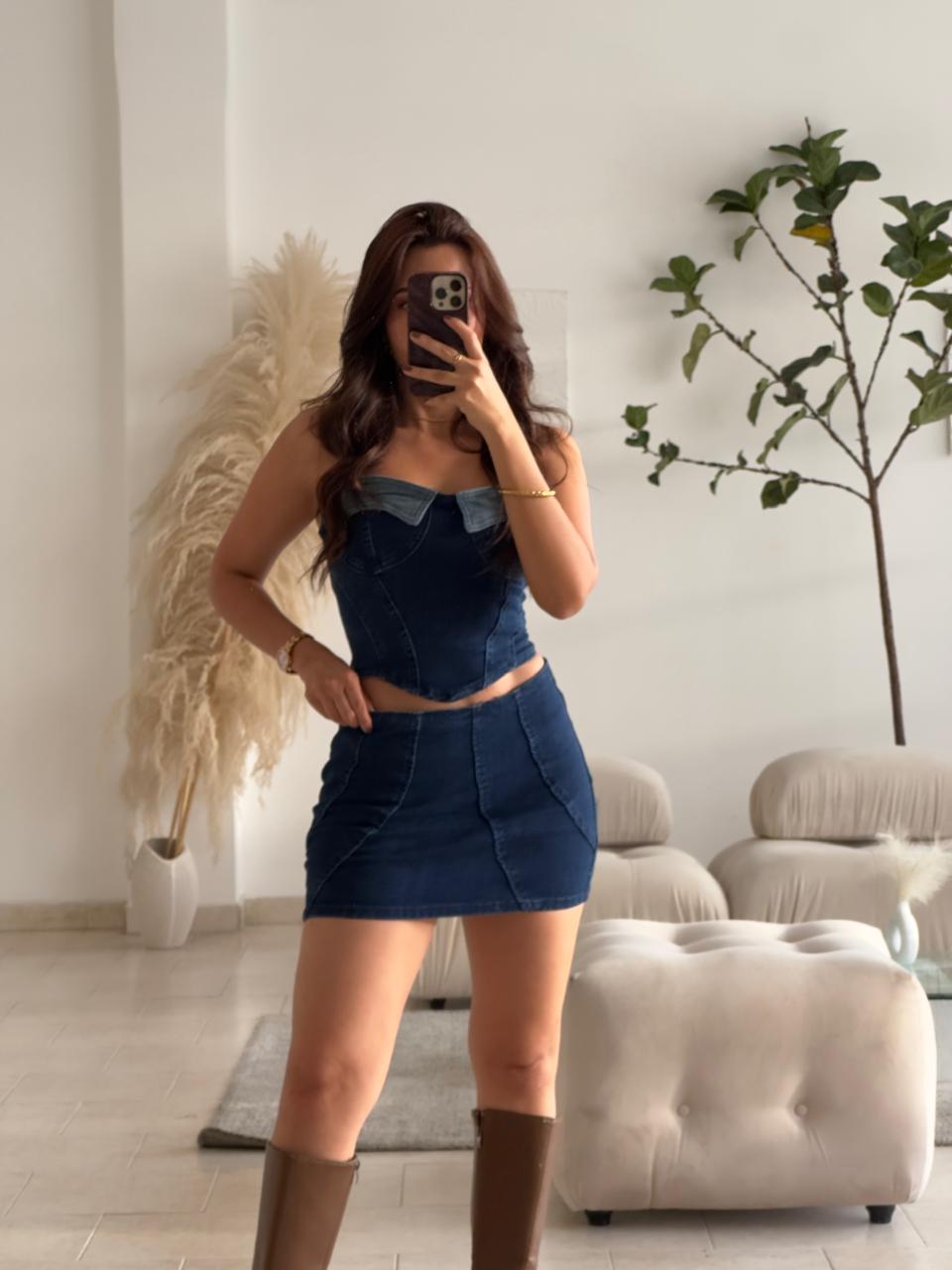 SET CORSET Y FALDA DENIM OSCURO