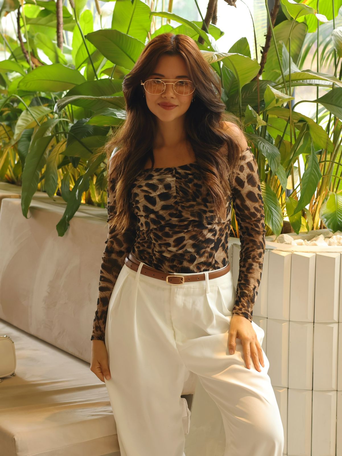 BLUSA MESH ANIMAL PRINT MANGA LARGA