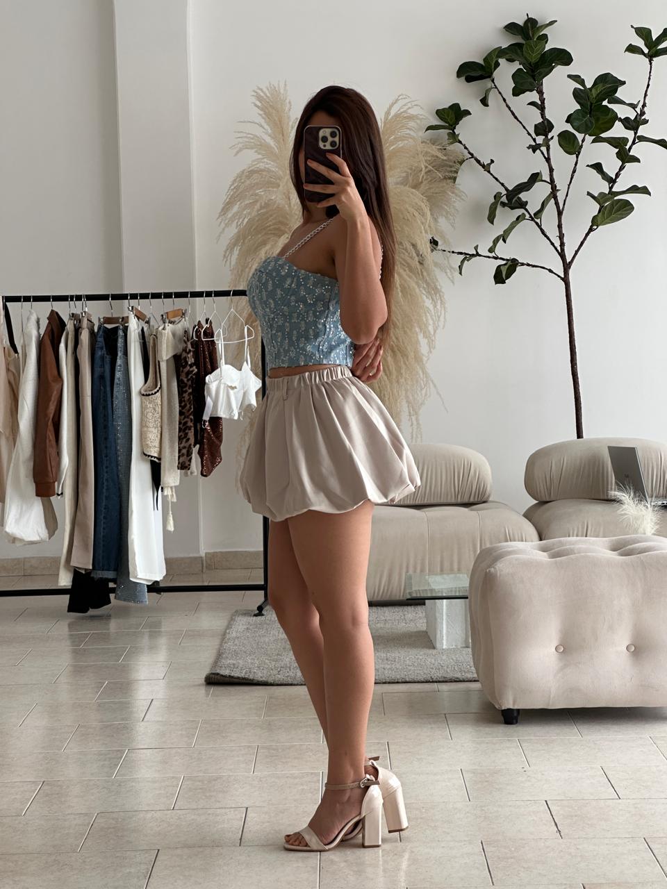 CORSET DENIM TIRAS CADERA Y LENTEJUELAS