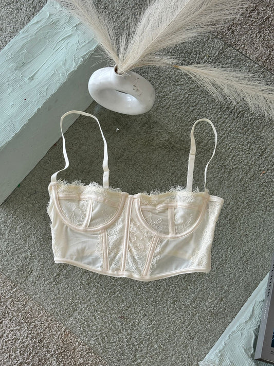 CORSET CORTO ENCAJE CREMA