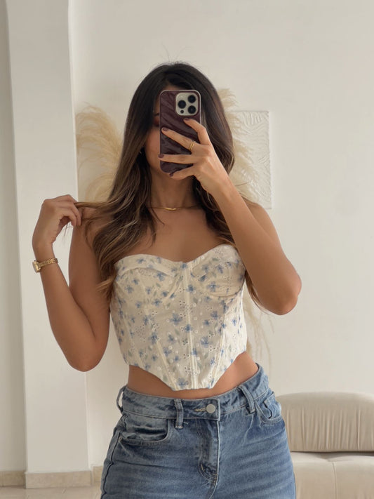 CORSET OJALILLO FLORES AZULES