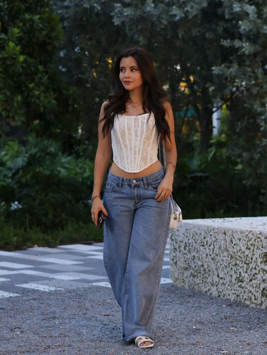 CORSET BLANCO STRAPLESS ENCAJE