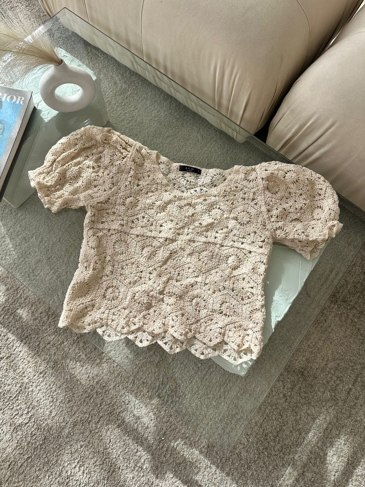 BLUSA CROCHET MANGA BOMBACHA