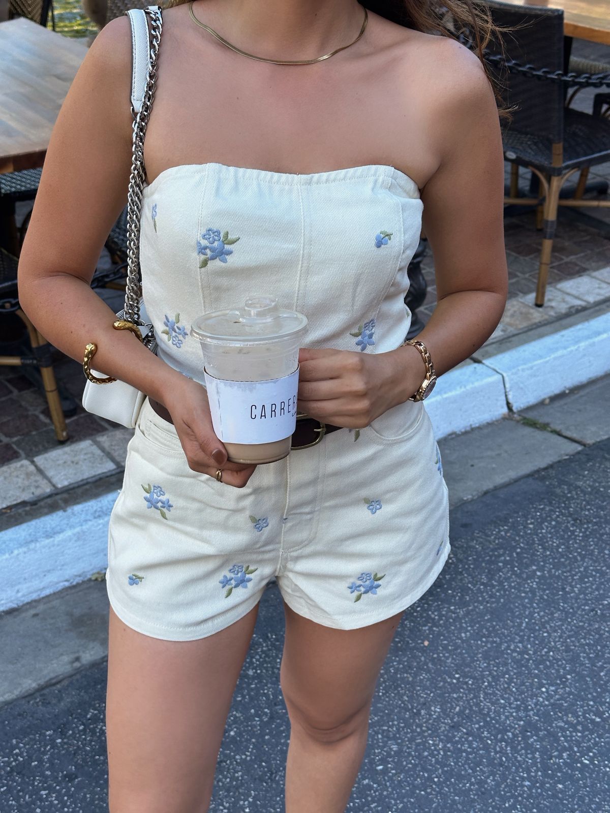 ENTERIZO DENIM STRAPLESS FLORECITAS