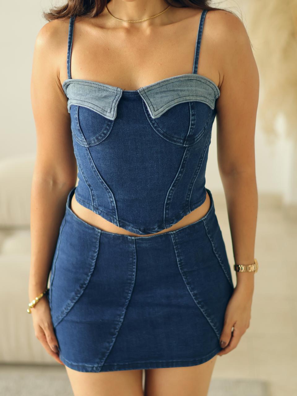 SET CORSET Y FALDA DENIM OSCURO