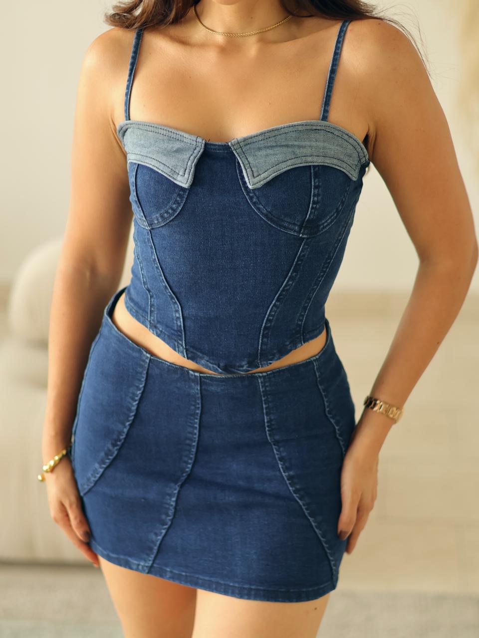 SET CORSET Y FALDA DENIM OSCURO