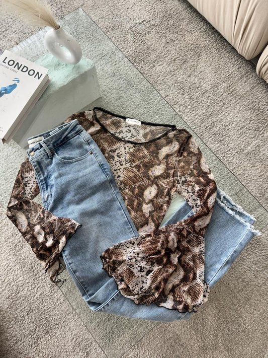 BLUSA MESH SERPIENTE MANGA ACAMPANADA