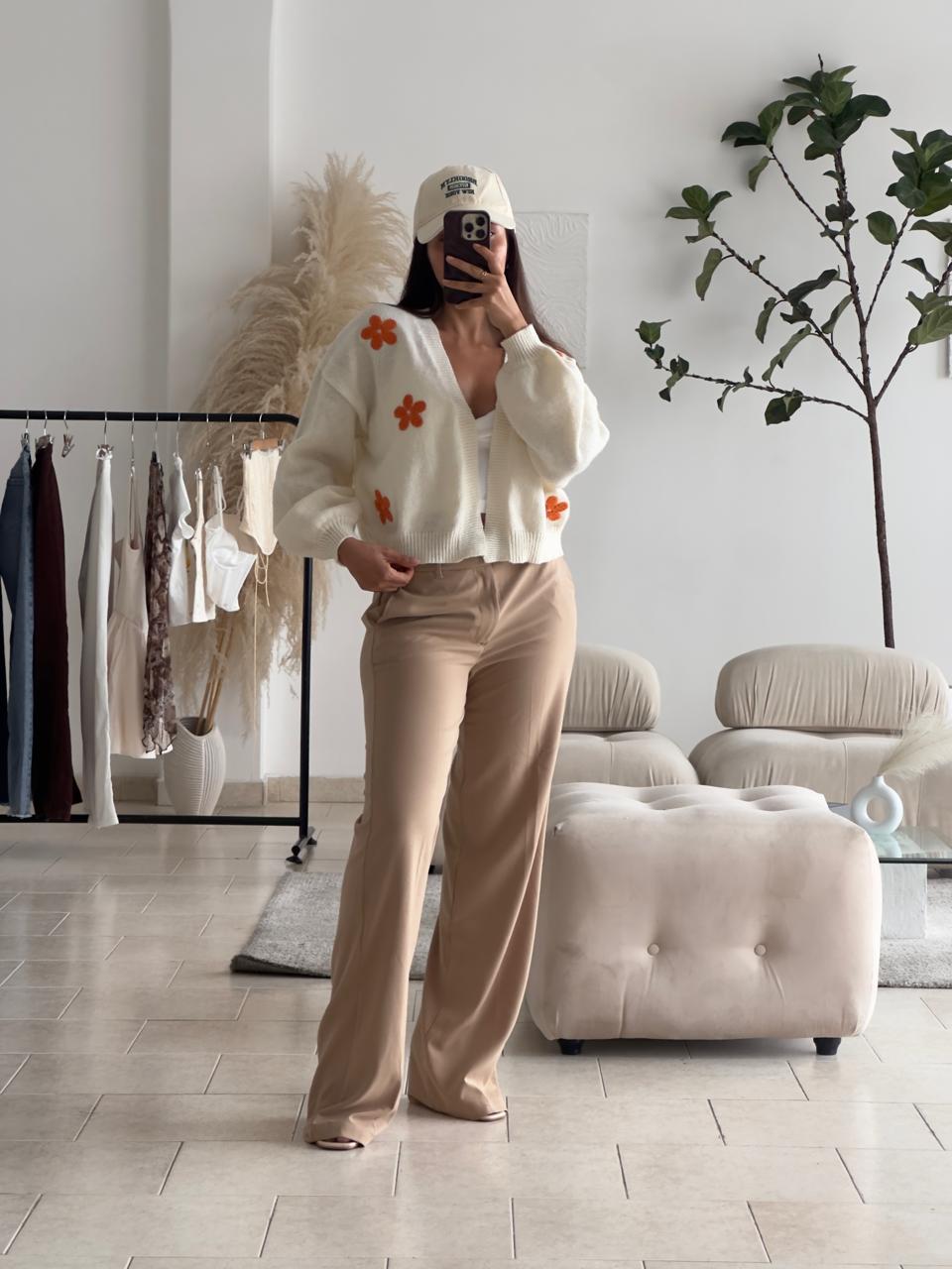 CARDIGAN CREMA FLORES NARANJAS