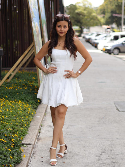 VESTIDO BLANCO TELA DOBLE CORTE A