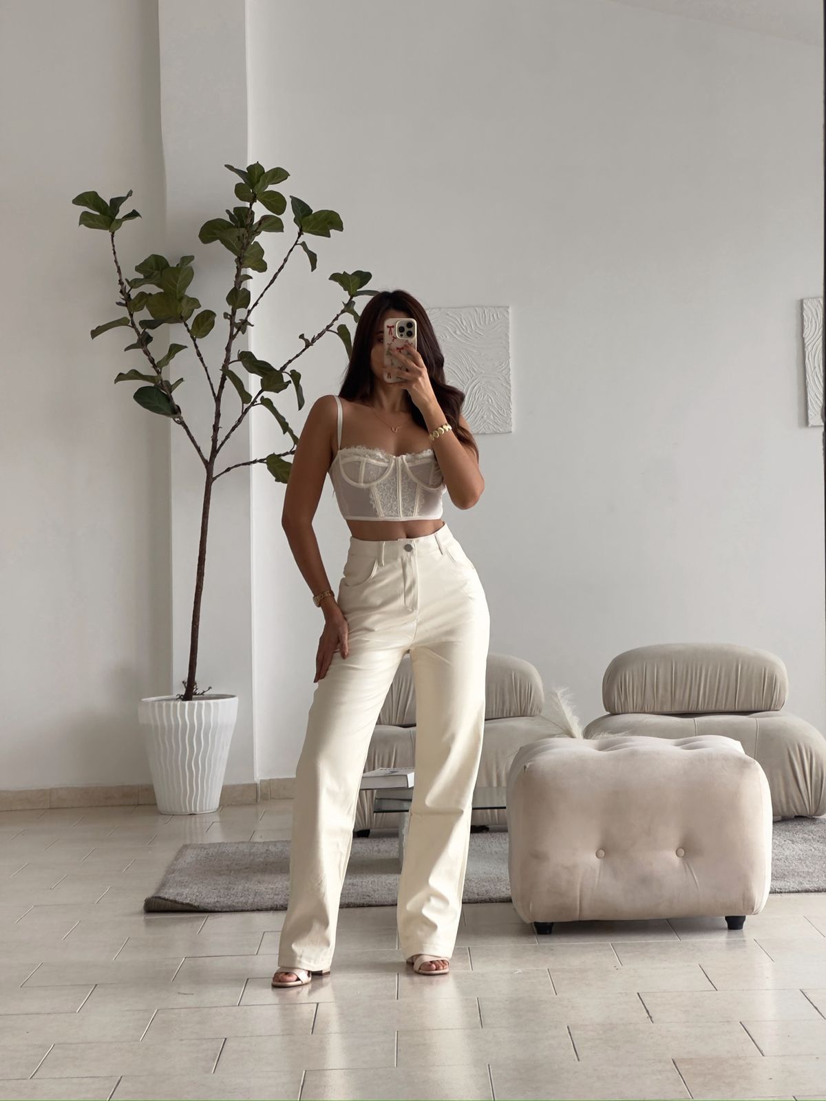 CORSET CORTO ENCAJE CREMA