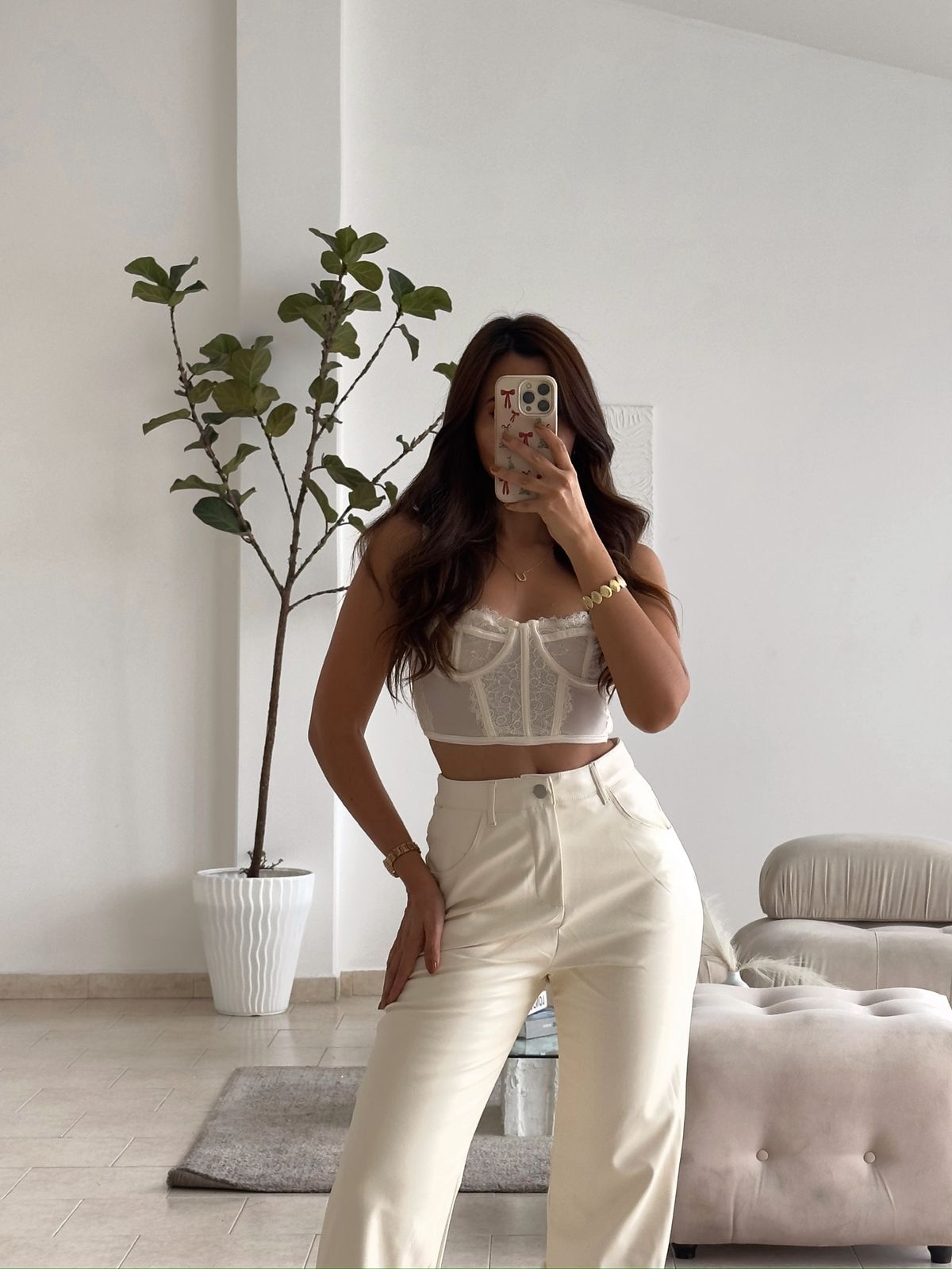 CORSET CORTO ENCAJE CREMA
