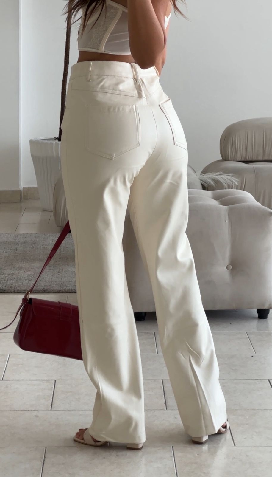 PANTALON CUERINA MATE TIRO ALTO CREMA