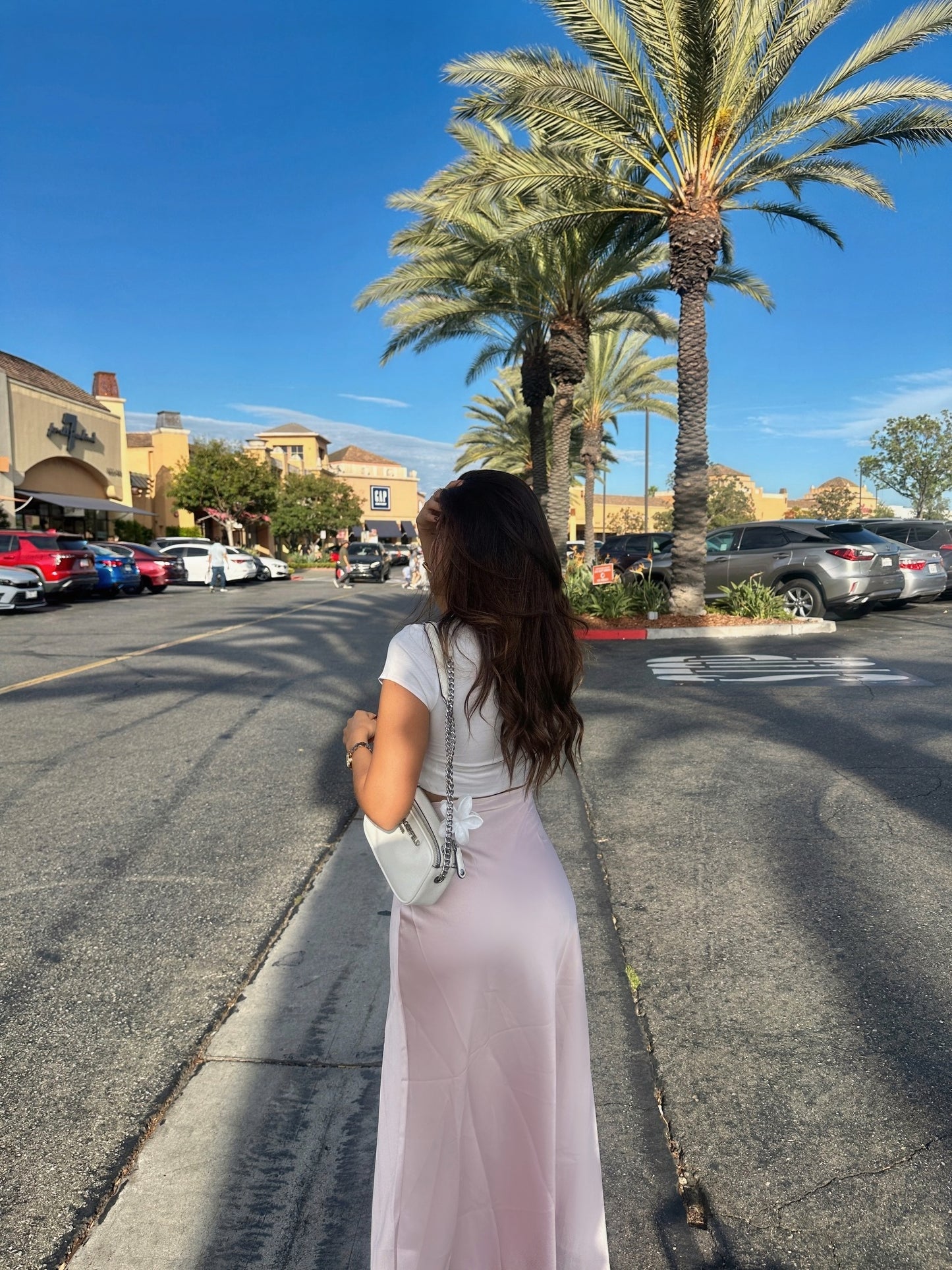 FALDA SATINADA LARGA PALO ROSA