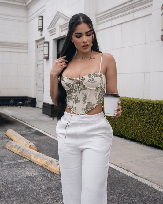CORSET FLORAL CON FORRO VERDES