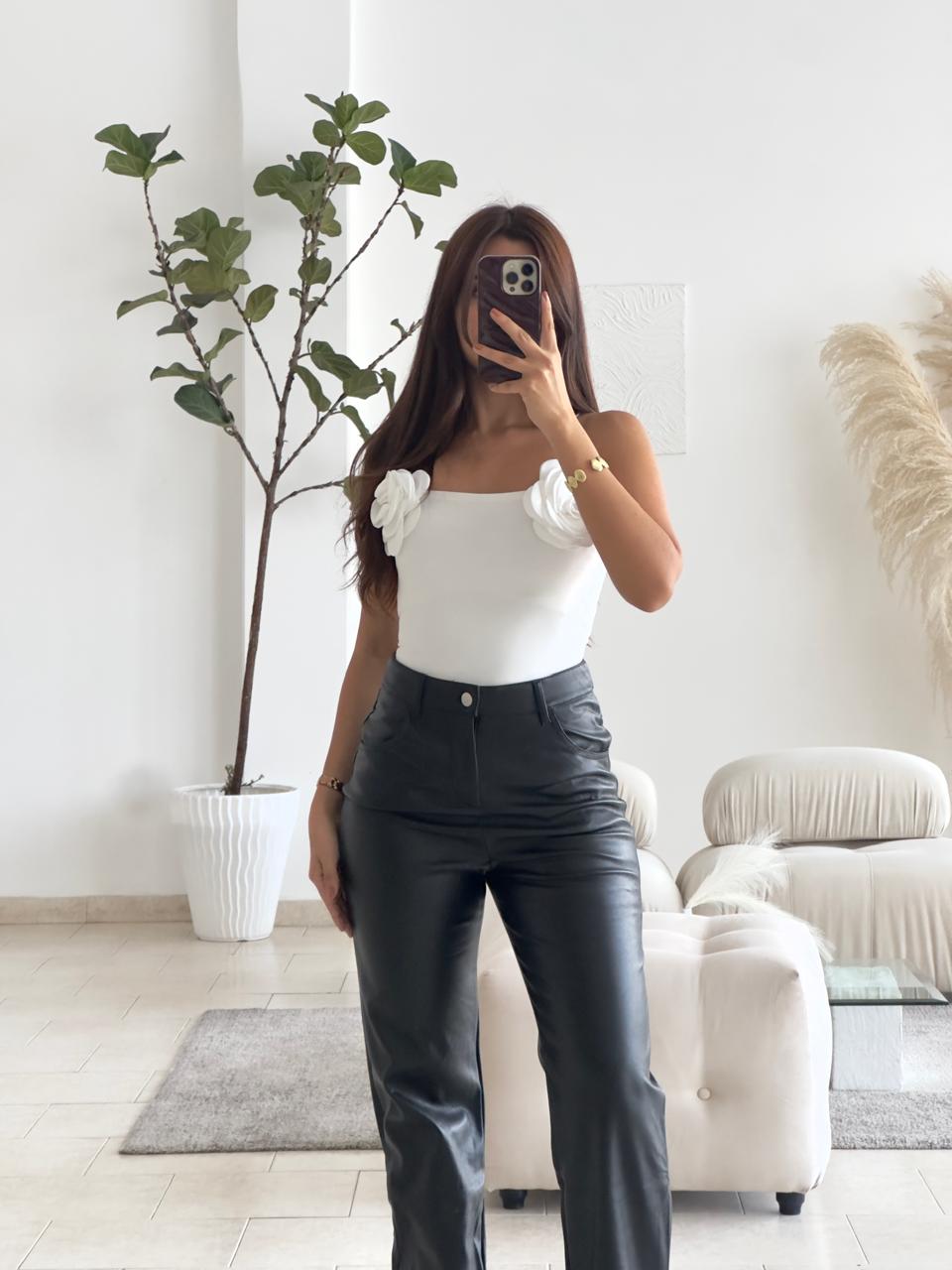 PANTALON CUERINA MATE TIRO ALTO NEGRO