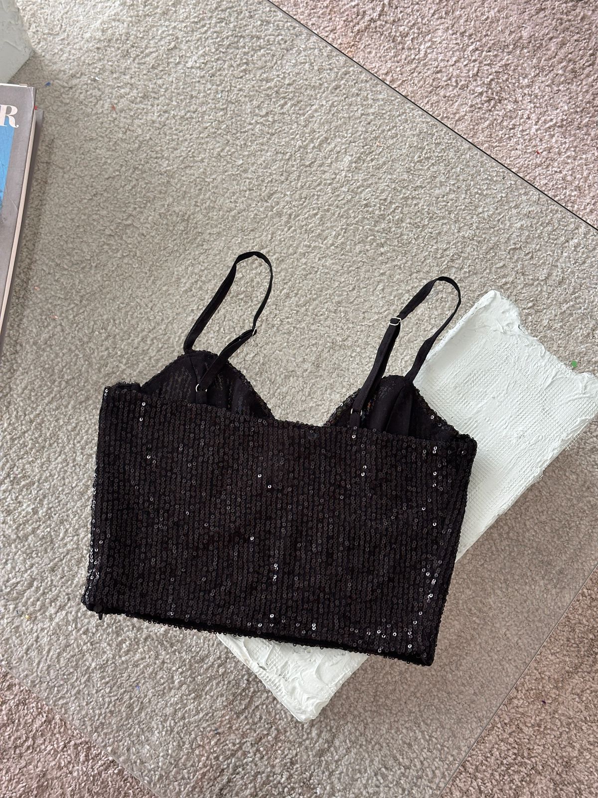 CORSET LENTEJUELAS COPAS NEGRO