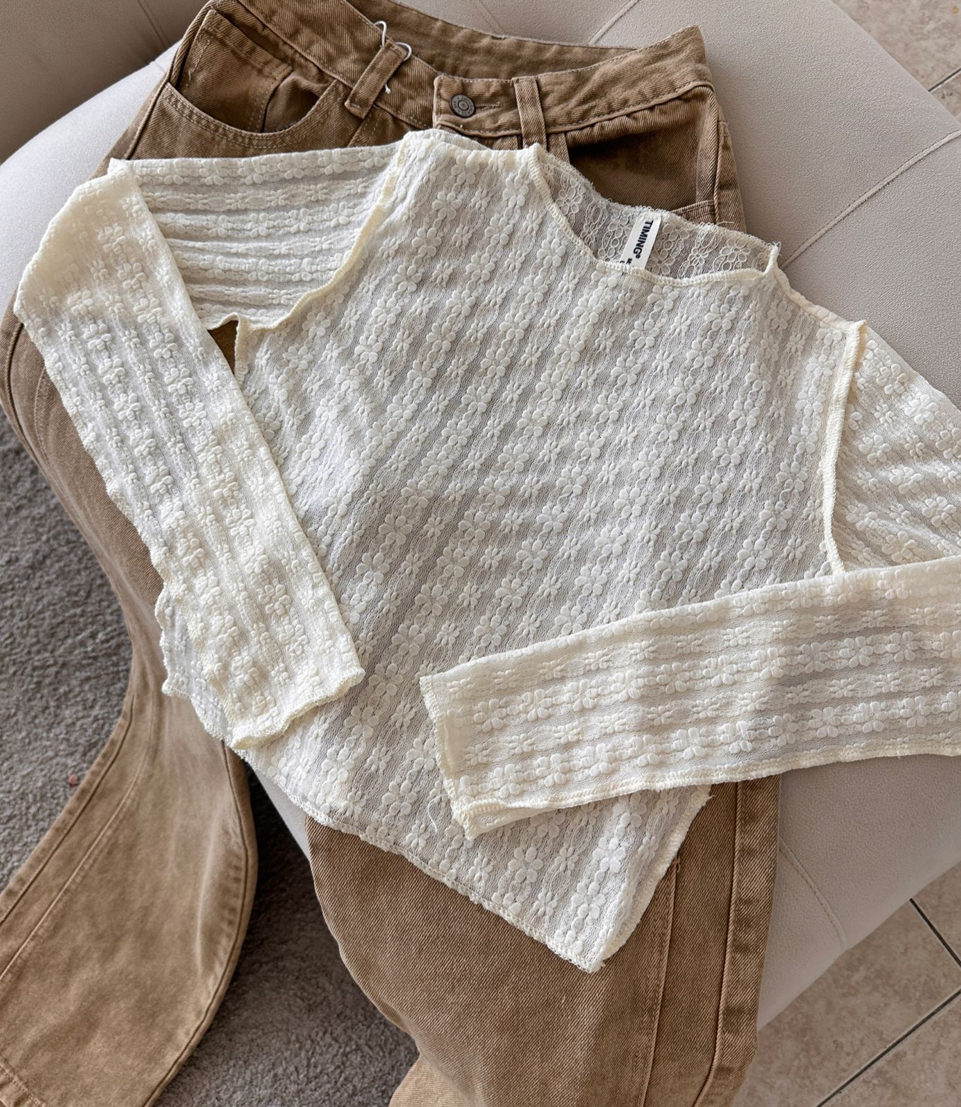 BLUSA TEJIDO ABIERTO CREMA