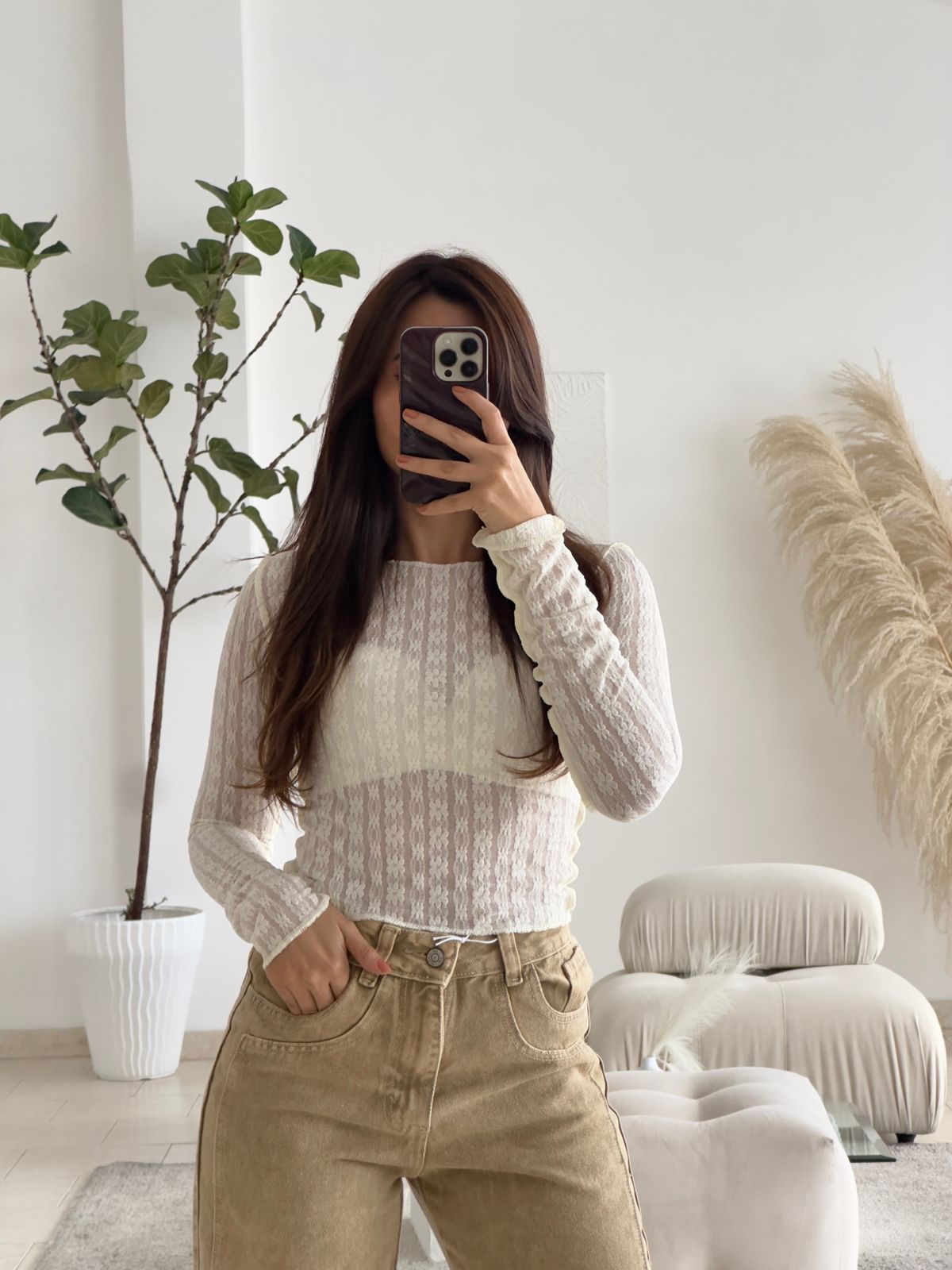 BLUSA TEJIDO ABIERTO CREMA