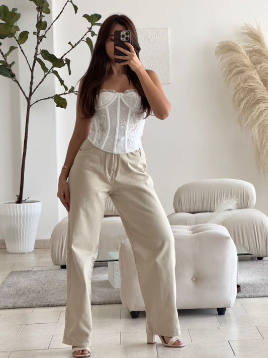 JEAN TIRO ALTO RIGIDO BEIGE