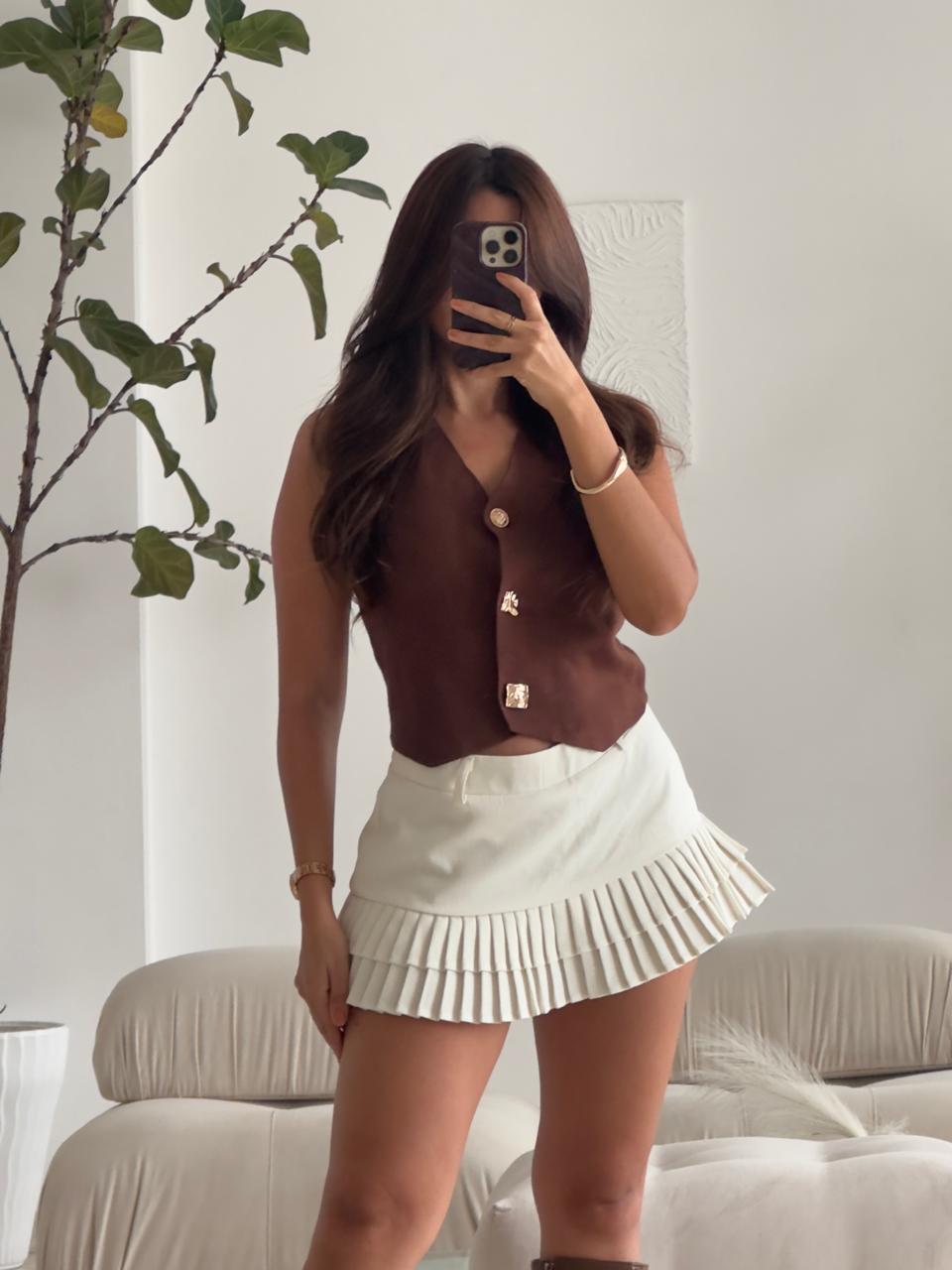 BLUSA CHALECO TEJIDA CORTA MOCHA