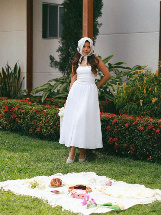 VESTIDO LARGO BLANCO FRUNCIDO