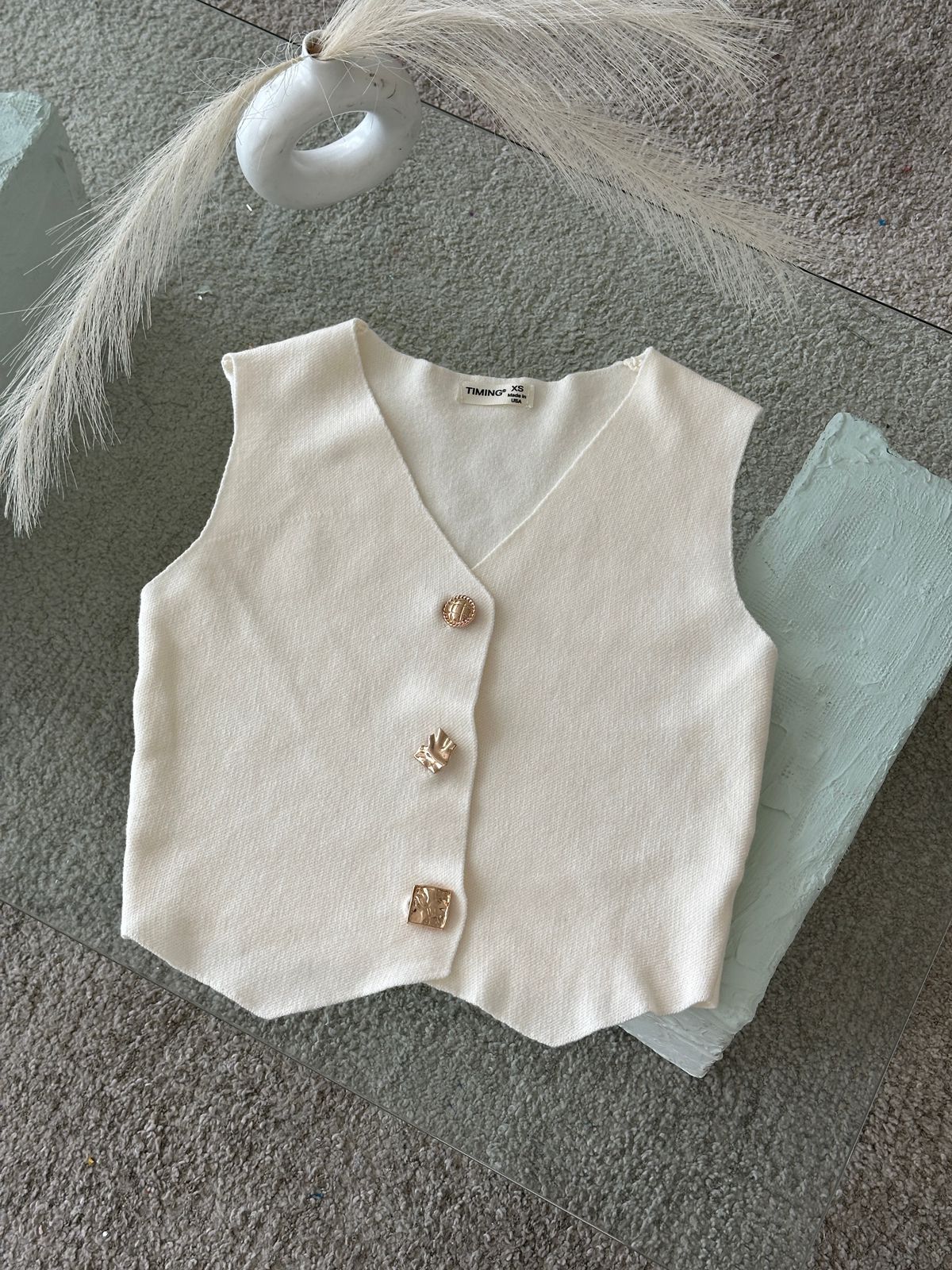 BLUSA CHALECO TEJIDA CORTA CREMA