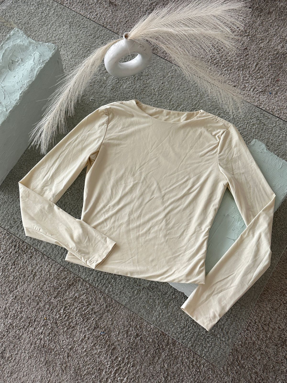 BLUSA MANGA LARGA TELA DOBLE BEIGE