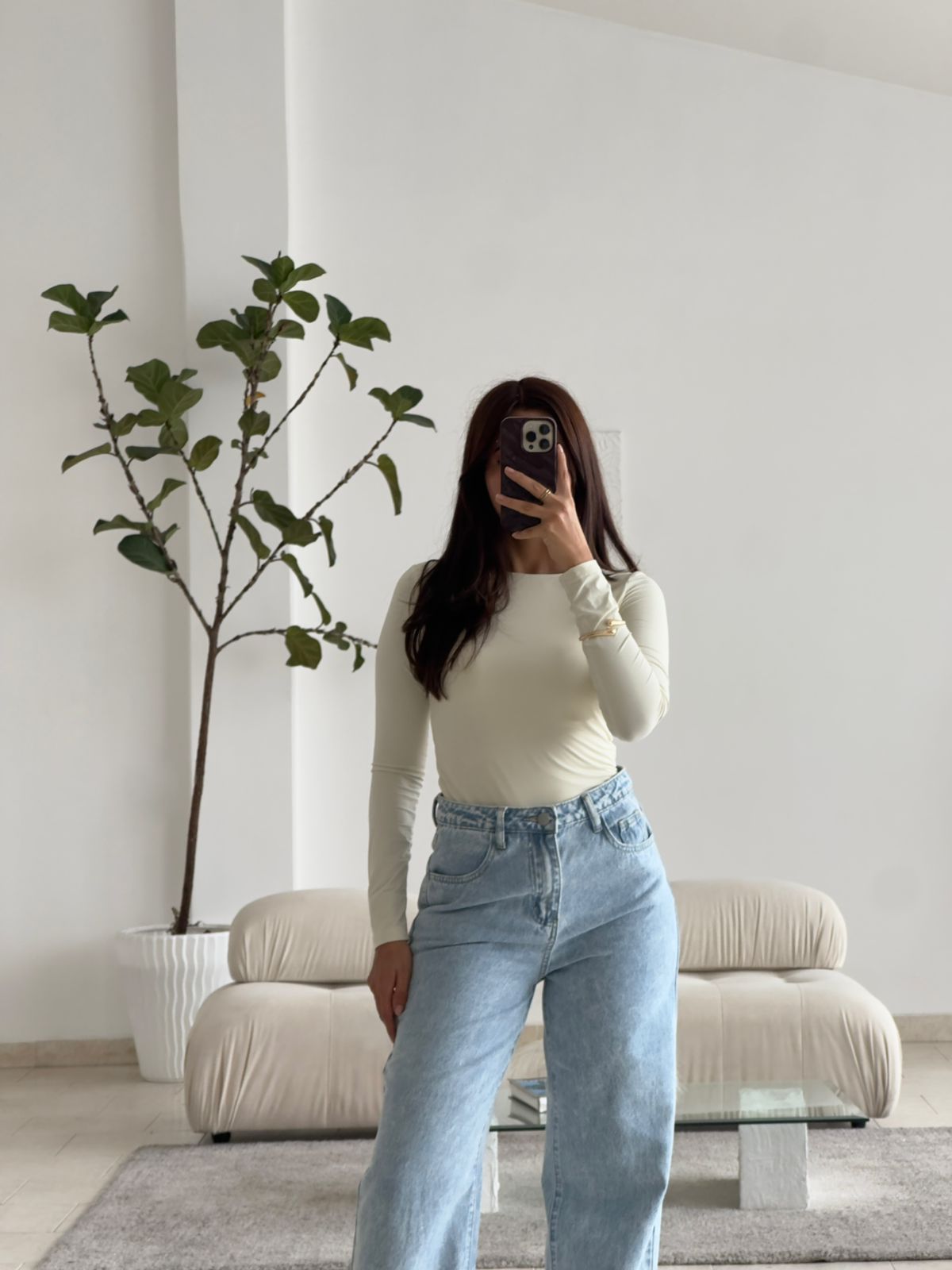 BLUSA MANGA LARGA TELA DOBLE BEIGE