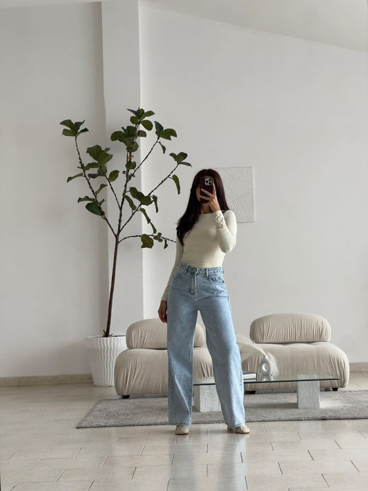 BLUSA MANGA LARGA TELA DOBLE BEIGE