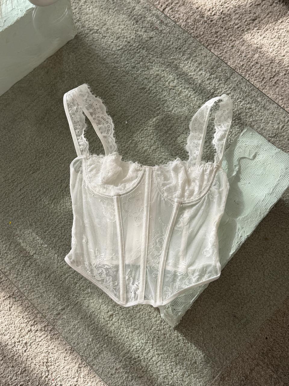 CORSET ENCAJE BLANCO TIRAS GRUESAS