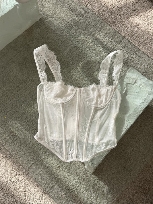 CORSET ENCAJE BLANCO TIRAS GRUESAS