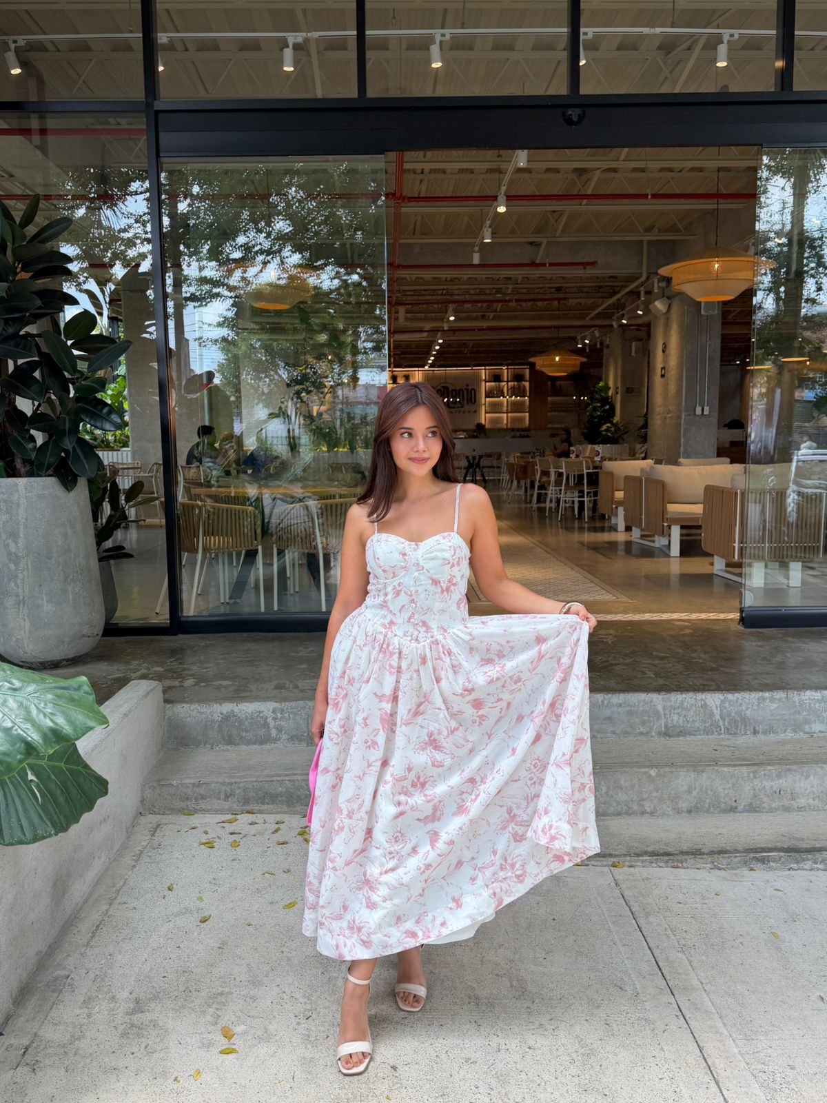 VESTIDO CORSET LARGO FLORAL ROSA