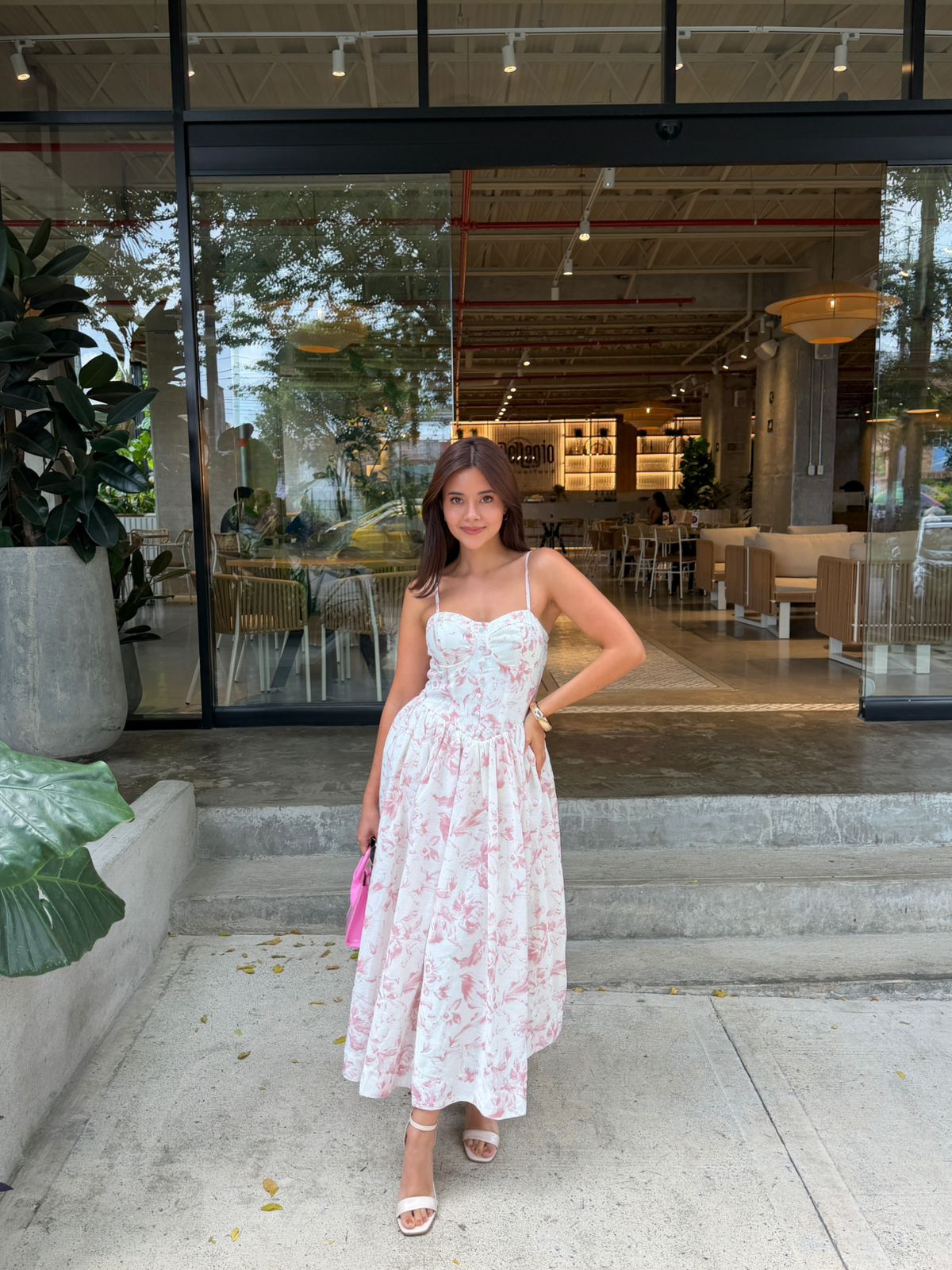 VESTIDO CORSET LARGO FLORAL ROSA