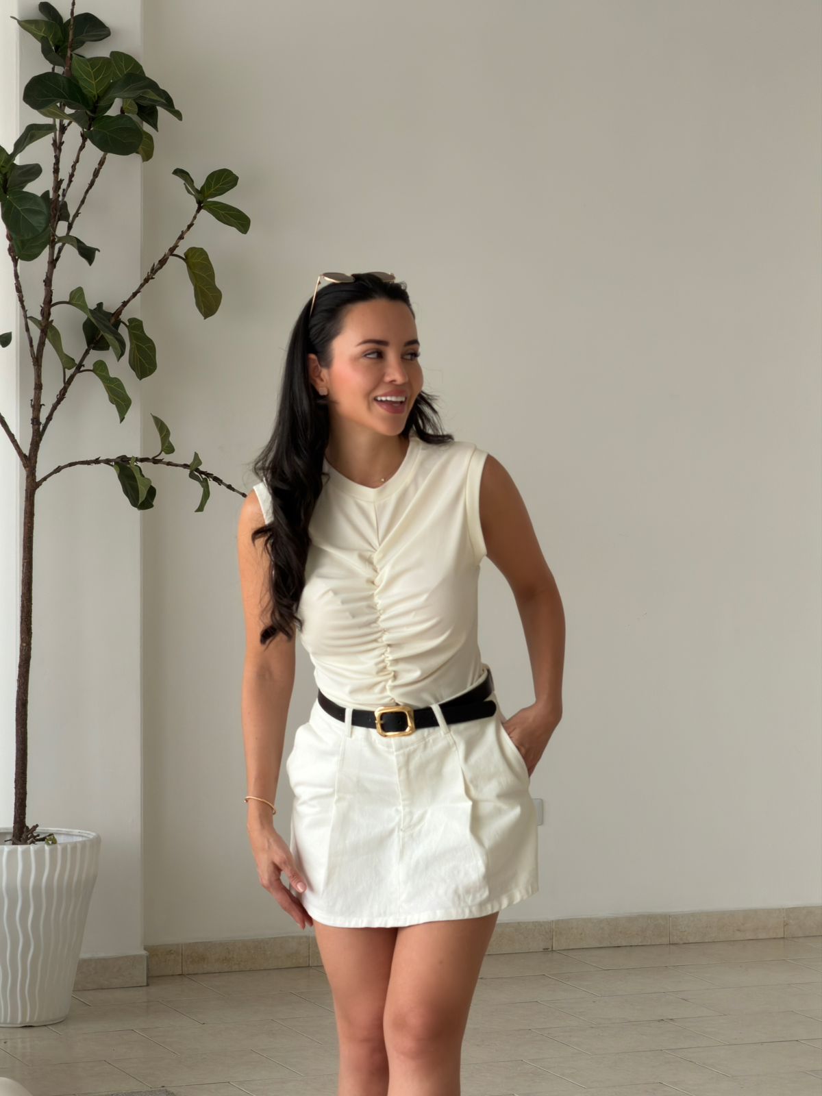 BLUSA MANGA SIZA FRUNCIDO MEDIO CREMA