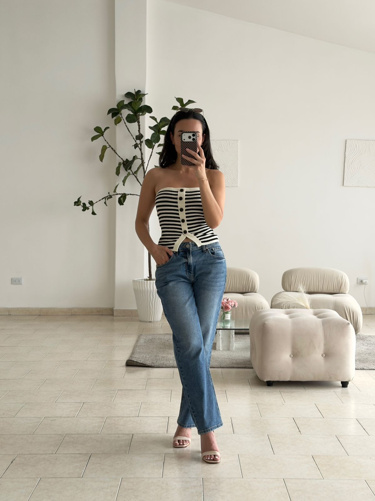 BLUSA STRAPLESS TEJIDA RAYAS NEGRO Y BLANCO