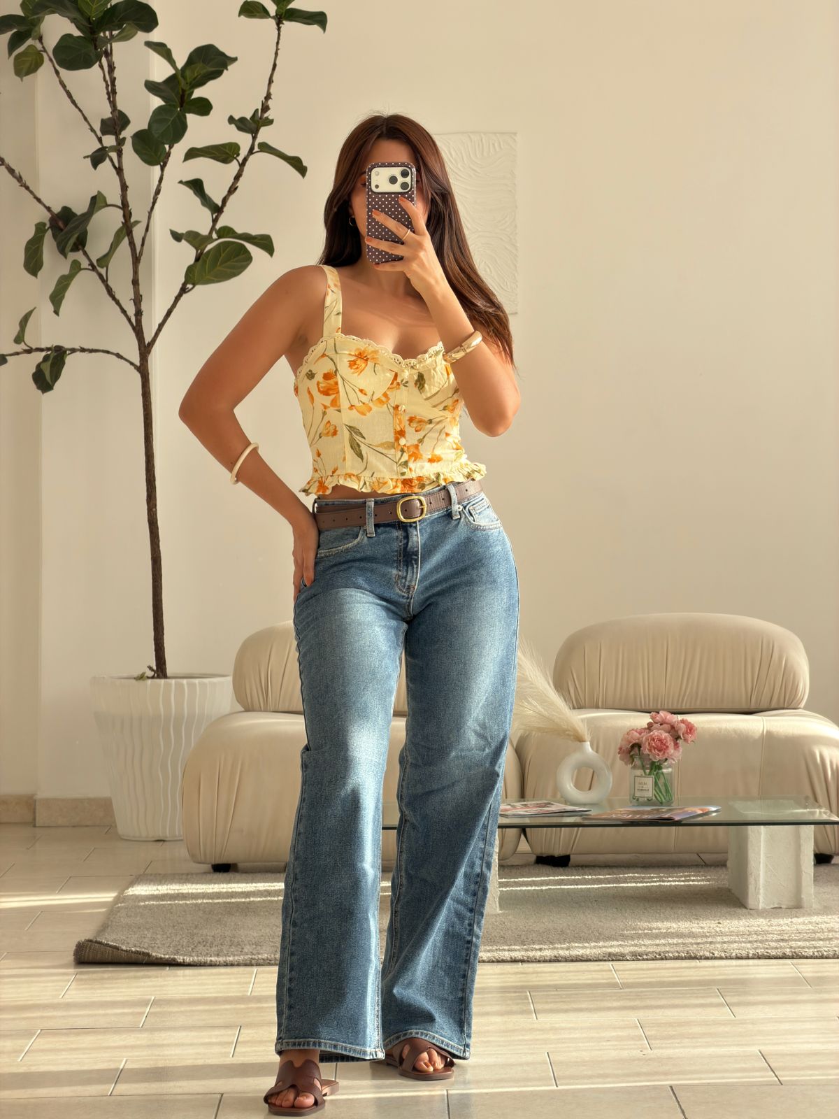 CROP TOP BOTONES FLORAL AMARILLO