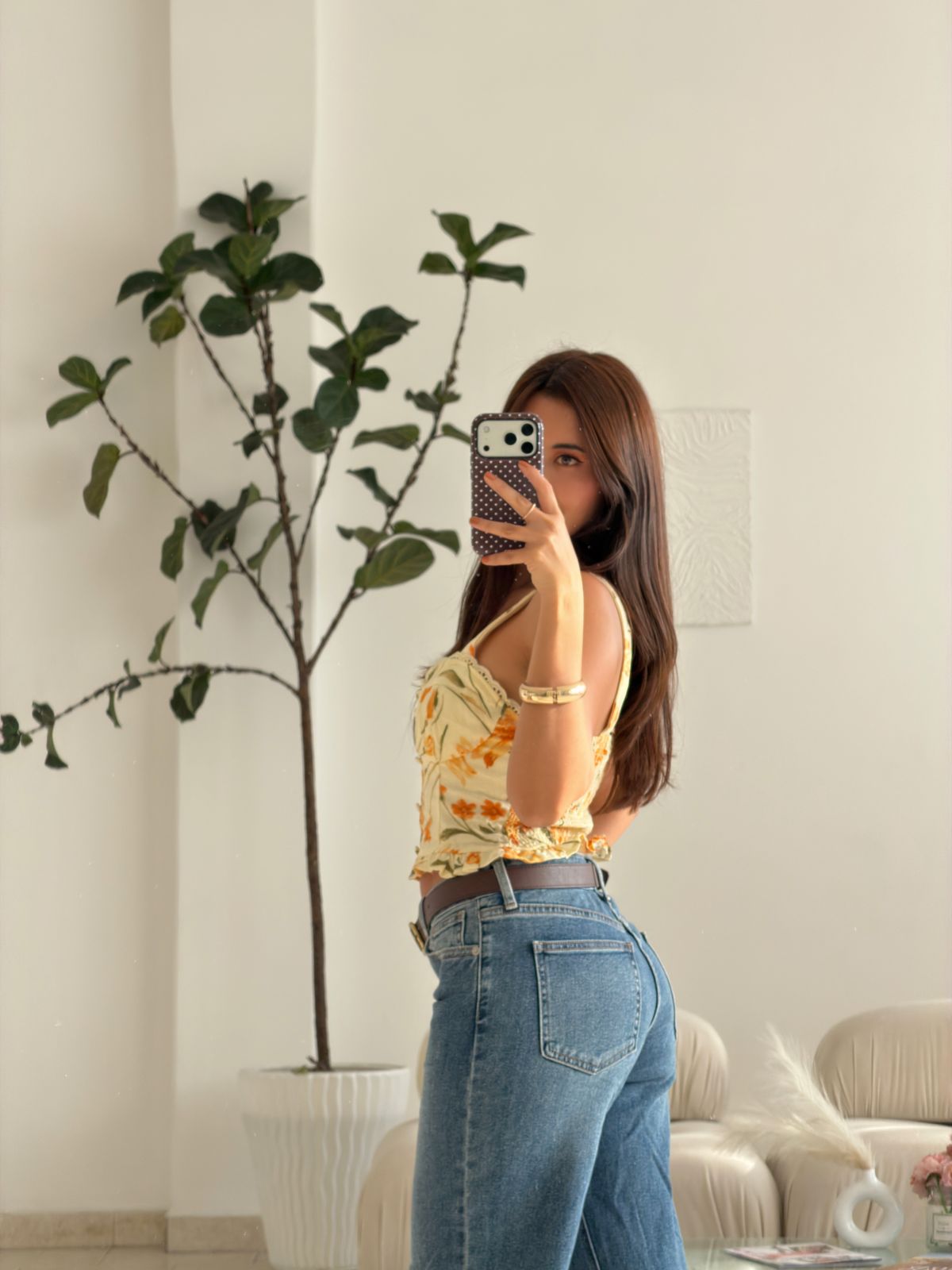 CROP TOP BOTONES FLORAL AMARILLO