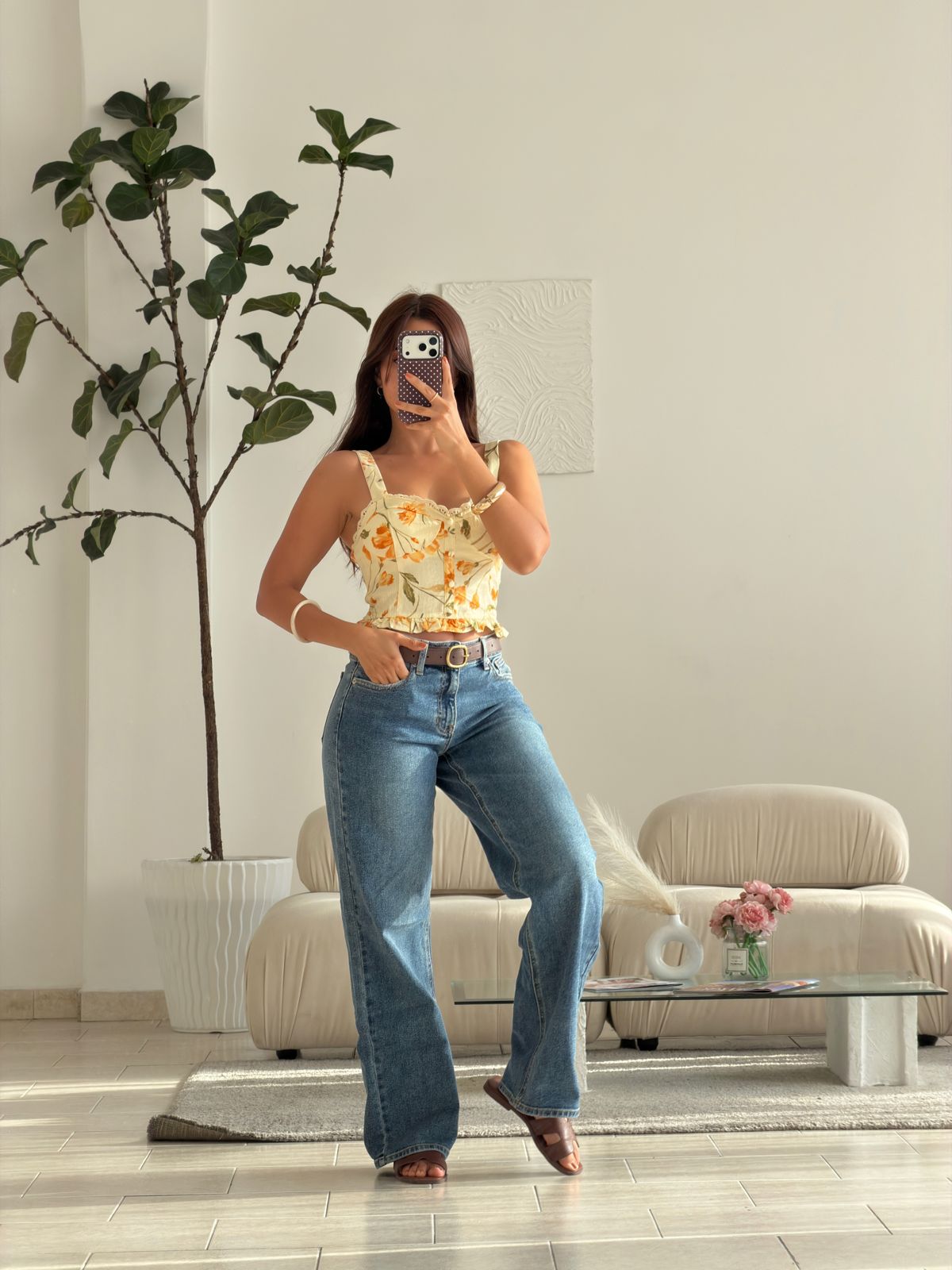 CROP TOP BOTONES FLORAL AMARILLO