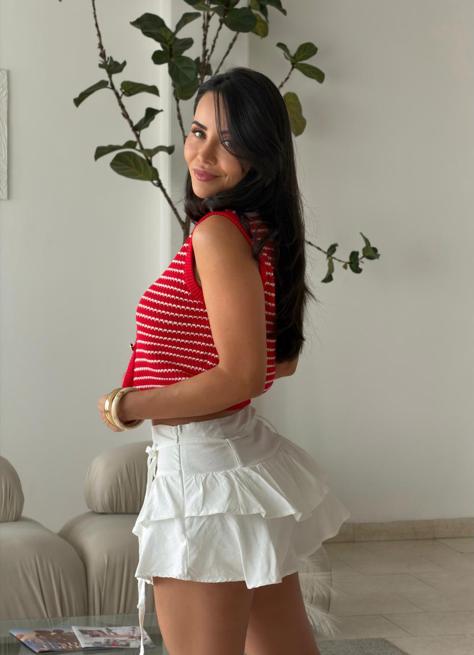 FALDA SHORT BLANCA EN LINO BOLEROS