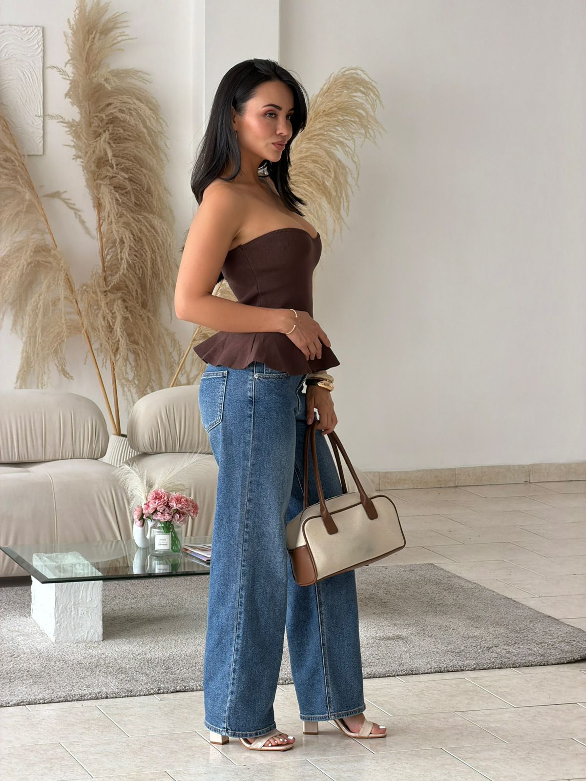 BLUSA TEJIDA PEPLUM MOCHA