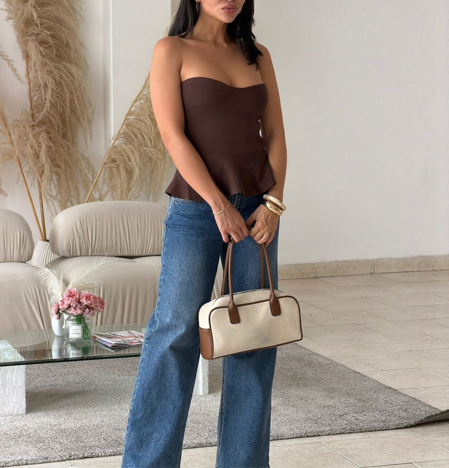 BLUSA TEJIDA PEPLUM MOCHA